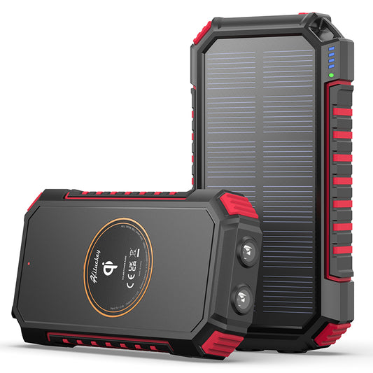Wireless Solar Charger Power Bank 26800 mAh - Red