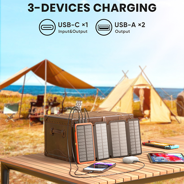 ADDTOP Solar Power Bank 27000mAh, 22.5W Solar Charger with 4 Solar Panels