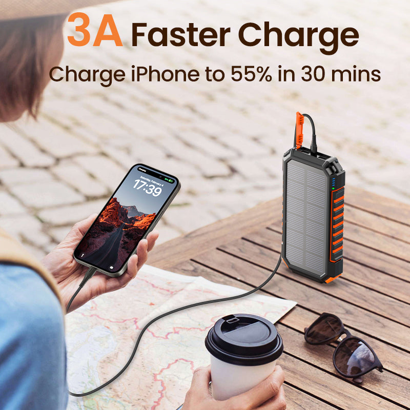 27000mAh Power Bank Solar Charger, 15W USB C Fast Charging with Three Outputs