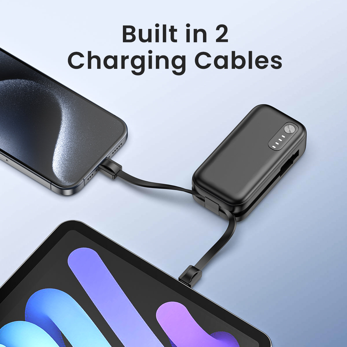 5000mAh Small Portable Charger with Built-in Cables  Fast Charing