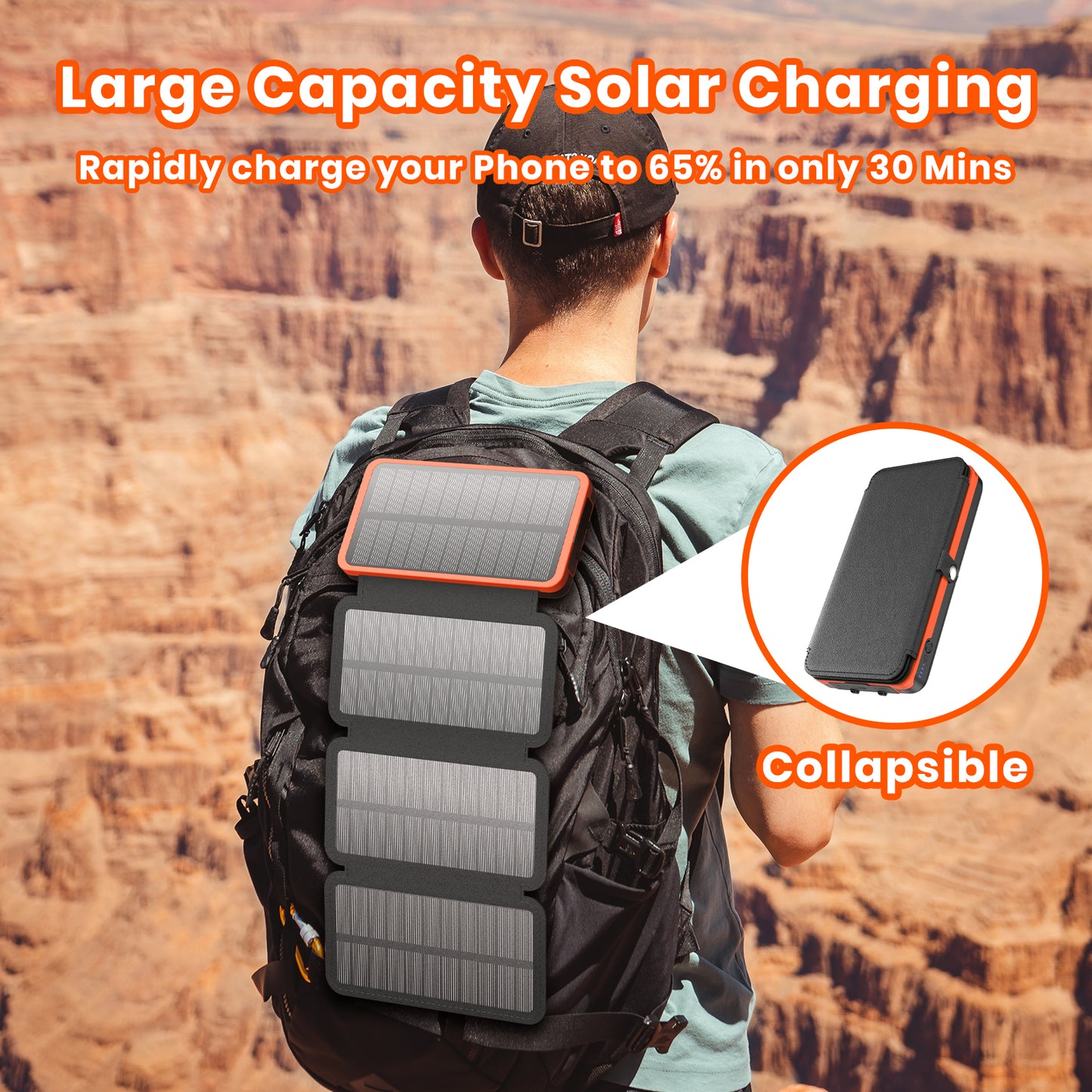 Solar Charger 27000mAh Power Bank 22.5W Fast Charging with 4 Solar Panels