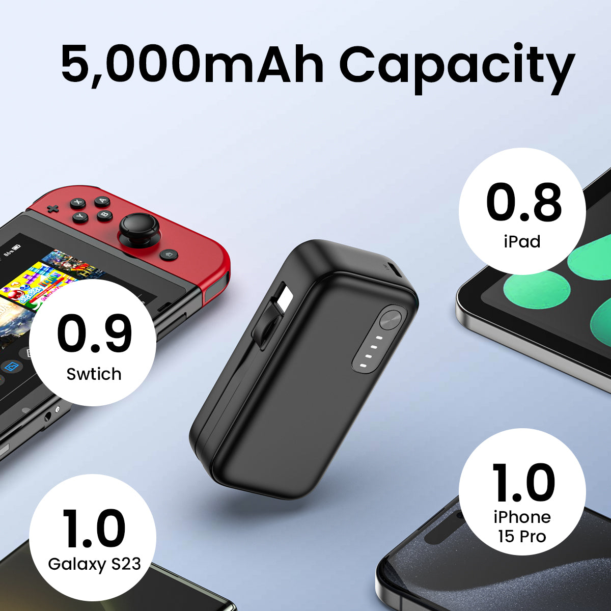 5000mAh Small Portable Charger with Built-in Cables  Fast Charing