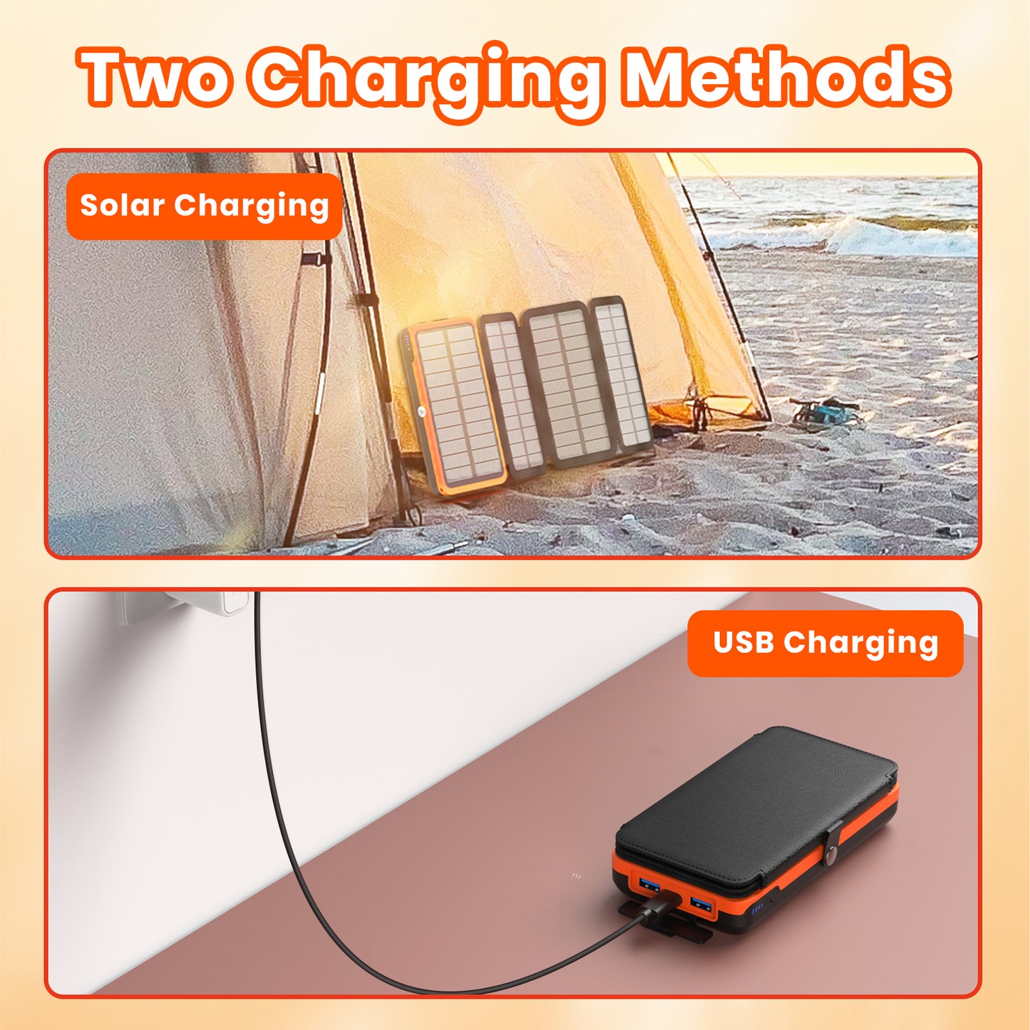 Solar Charger 27000mAh Power Bank 22.5W Fast Charging with 4 Solar Panels