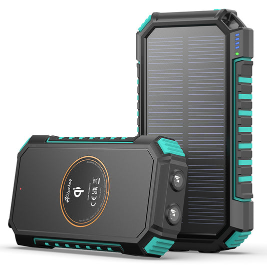 Wireless Solar Charger Power Bank 26800 mAh - Cyan-Blue