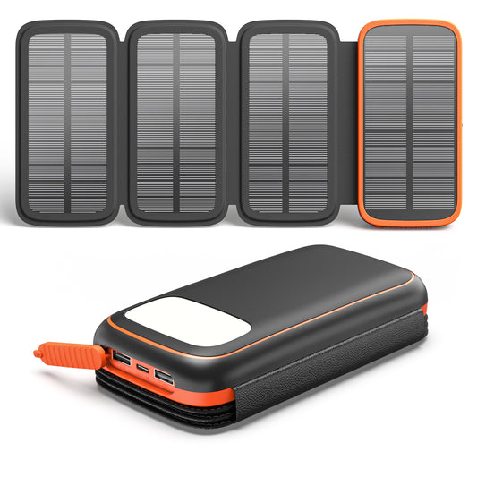 Solar Charger 27000mAh Power Bank with 4 Solar Panels & 3 USB Outputs, 3A Fast Charging