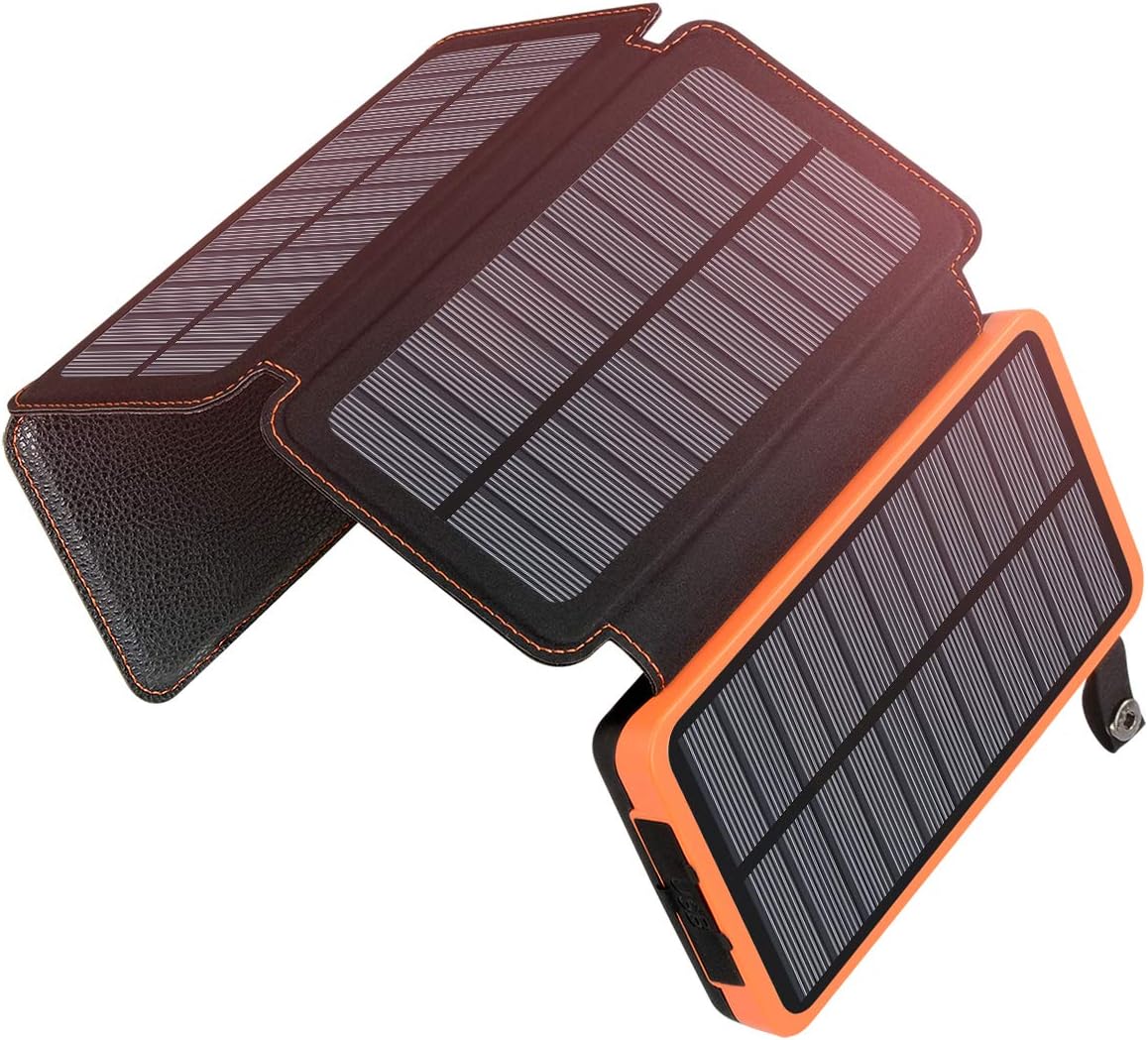 ADDTOP solar power bank 25000mAh with 4 solar panels 2 USB ports