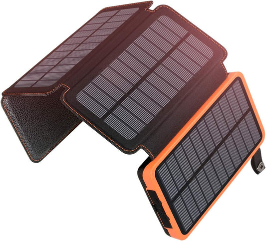 ADDTOP solar power bank 25000mAh with 4 solar panels 2 USB ports