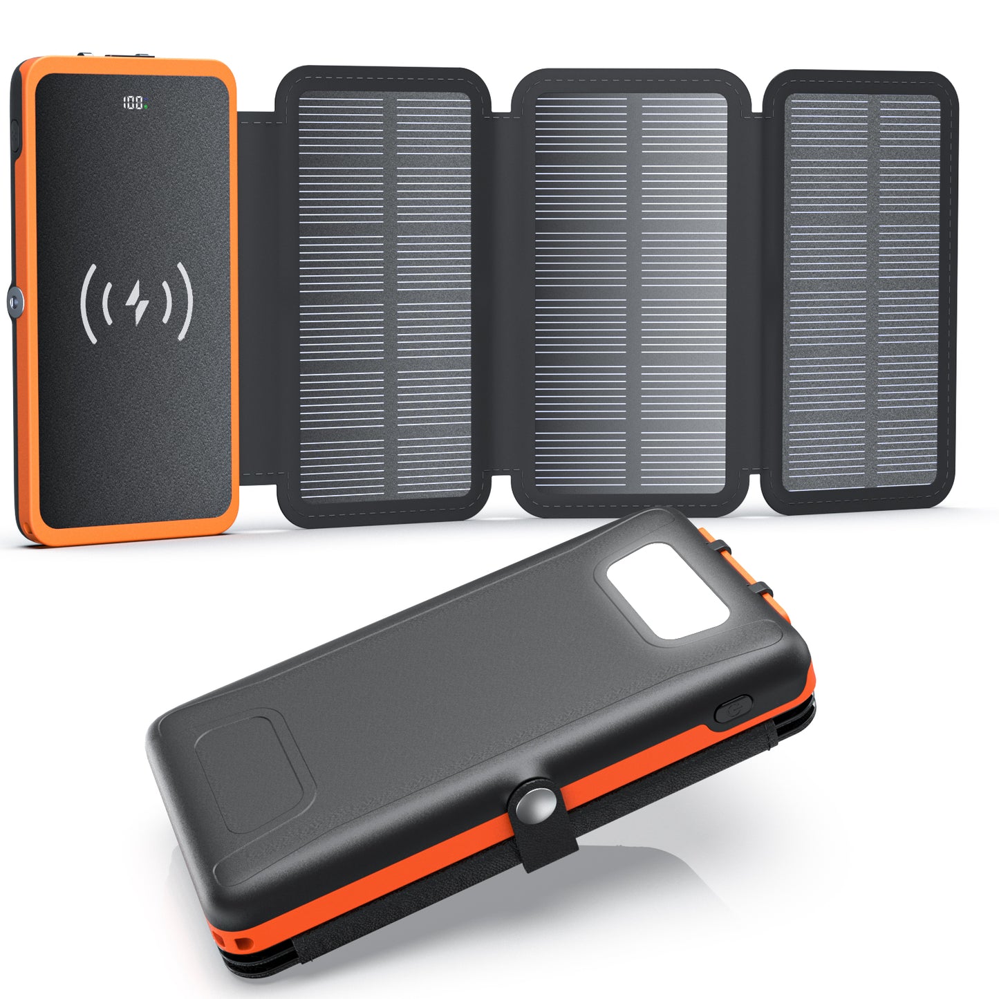 Power Bank Wireless Charger 10000mAh Built in 3 Solar Panels Three Outputs