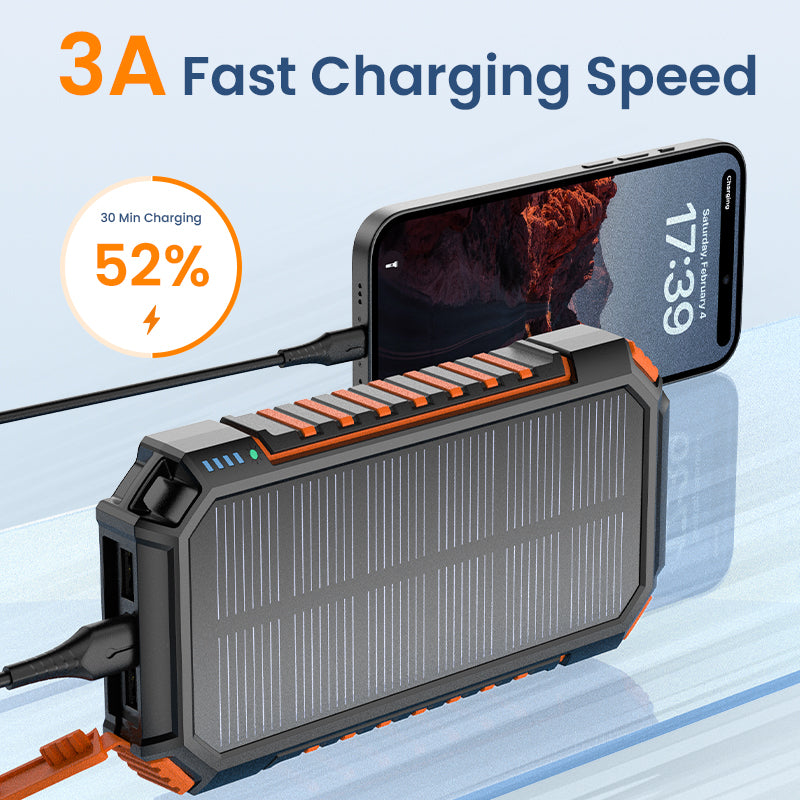 Power Bank Solar Charger 27000mAh Built in 3 Cables Five Outputs 15W Fast Charging