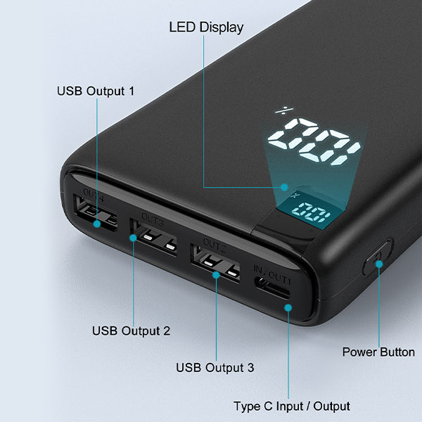 Power Bank 26800mAh Portable Charger with with LED Display and 4 Fast Charging Outputs