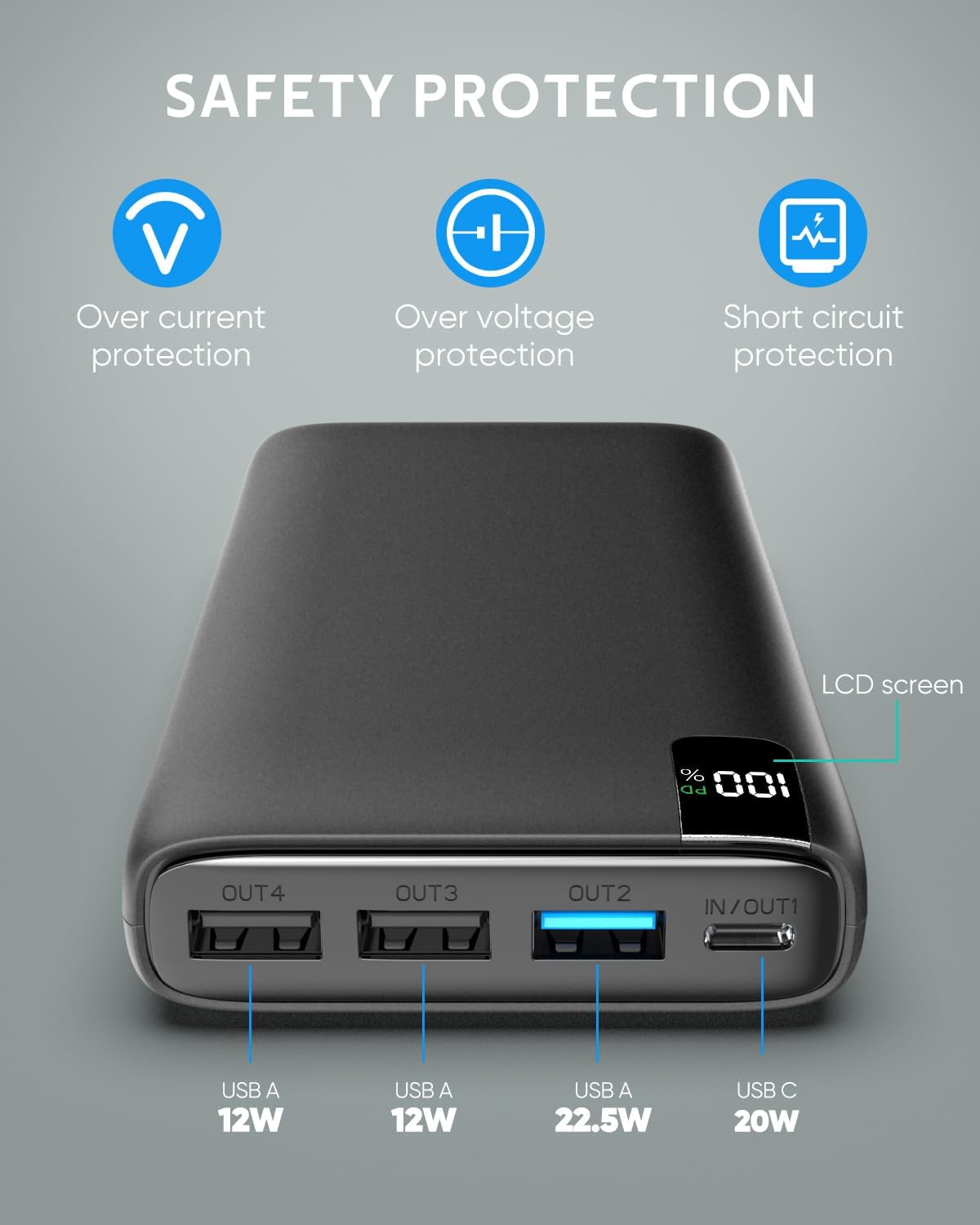 Power Bank 26800mAh Portable Charger with 4 Ports for iPhone Samsung and more