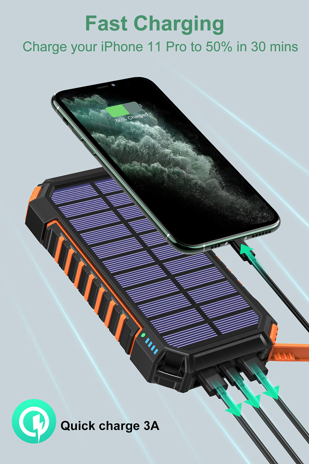 Solar Charger 26800mAh Wireless Portable Power Bank with 4 Outputs